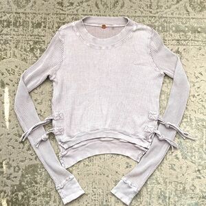 Free People Light Lilac/ Grey Side slit waffle Long Sleeve Shirt sz XS